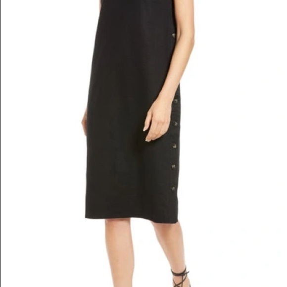 NWT MADEWELL Linen-Cotton Side-Button Midi Dress/ BLACK - Picture 6 of 6